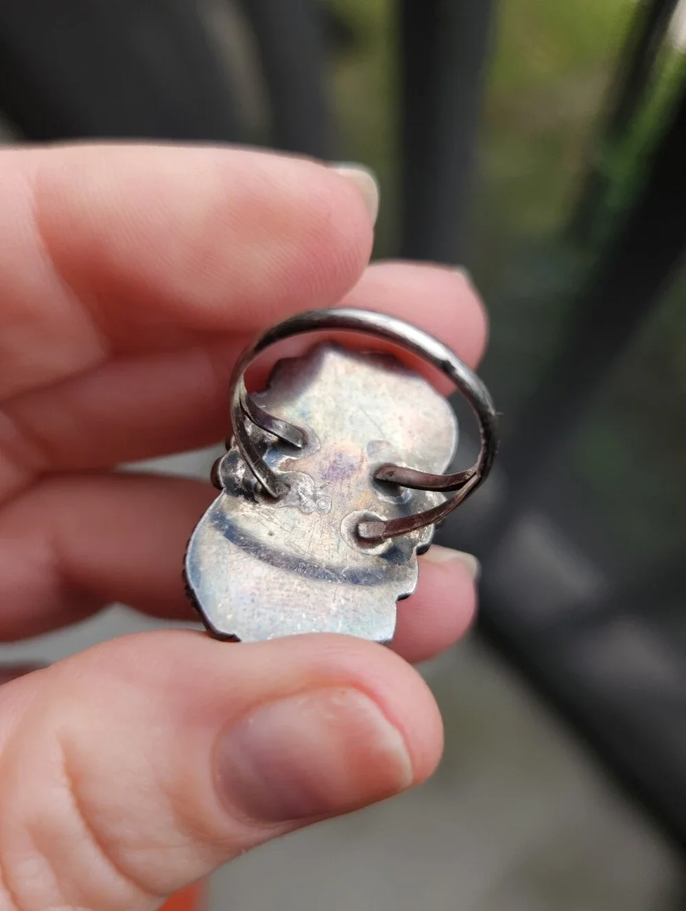 Handmade Sterling Silver 925 Vintage Native American Mother Of Pearl Duo Ring